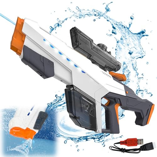 Ulikey Wasserpistole Elektrisch, Elektrische Wasserpistole mit Automatischer Wasseraufnahme, Groß Wasserspritzpistole Reichweite 10 Meter, Vollautomatische Splasher für Erwachsene und Kinder (Grau)