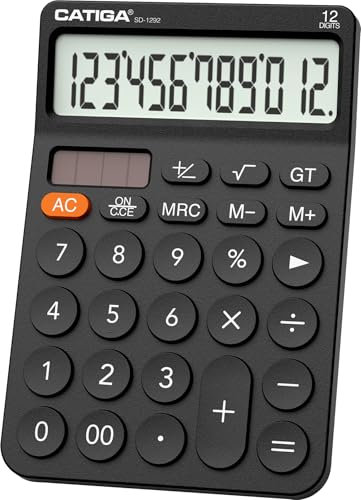 CATIGA 12-stelliger Tischrechner mit großem LCD-Display, rundem Design, große Taste, Solar- und Batterie-Dual-Power, Standardfunktion für Büro, Zuhause, Schule, SD-1292