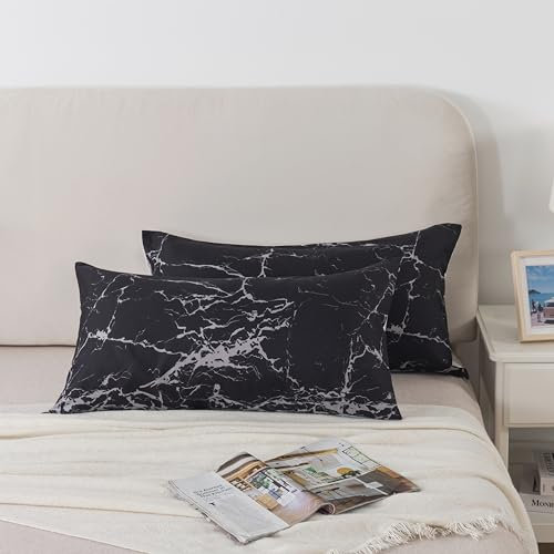 WUMIUER Marmoriert Kissenbezug 40 x 80 (Set mit 2) - Weich Mikrofaser mit Reißverschluss Kissenbezüge - Schwarz Weiß Marmor Muster - für Bett Sofa Kissen 40 x 80 cm - Kissenhülle - Kopfkissenbezug