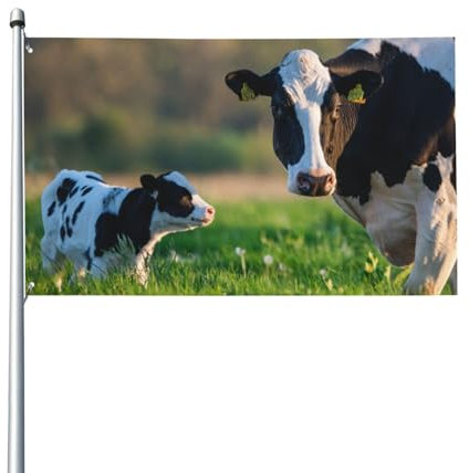180 x 120 cm (6 x 4 Fuß) Kuh und ihr Kalb auf der Wiese, Flagge für Haus, Rasen, hängende Dekoration, Hofbanner, Urlaub, Willkommensflaggen mit 2 Metallösen, für drinnen und draußen