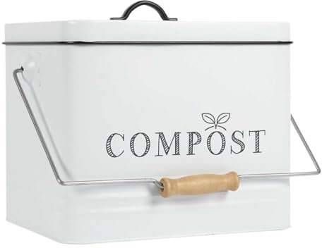 JE CHERCHE UNE IDEE, ME0026, Poubelle à Compost Metal 10L, Poubelle à compost en métal peint, Look vintage, Grande capacité de 10L, Couvercle avec filtre, Poignée de transport pratique