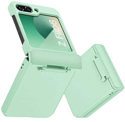 DOMAVER Coque pour Samsung Z Flip 6 avec Protection de Charnière, Mat Etui Silicone Rigide Housse Anti-Jaunissement, Coque de Téléphone pour Samsung Z Flip 6 Fin, Vert Menthe