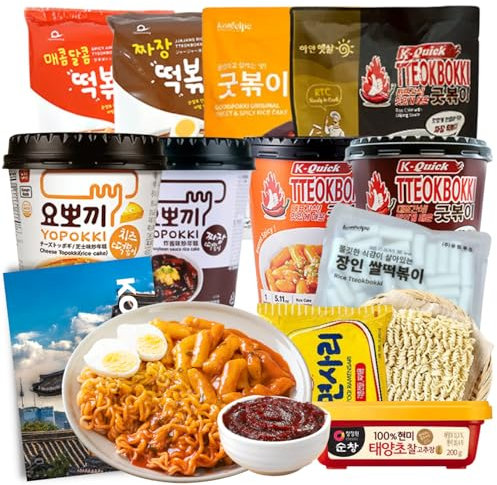 Surprise Tteokbokki Set I Korean Street Food Tteokbokki Set mit Gochujang, Reis Cake(Tteok) & Tteokbokki Pouches & Cups in Original, Jjajang & Käse Geschmack I Zutaten zum Selberkochen mit Rezeptkarte