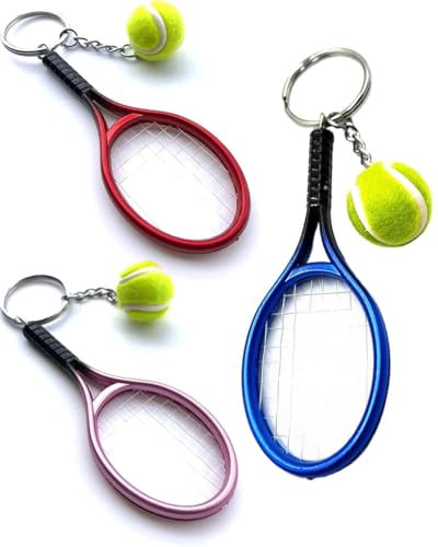 KGDUYC 3PCS porte-clés, Porte-clés en forme de raquette de tennis - En métal - Pendentif en forme de balle de tennis - Cadeau pour le sport,Porte-clés créatif raquette de tennis
