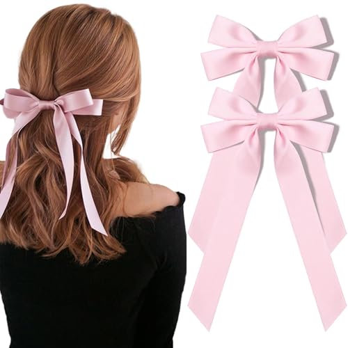 BelleVive Lot de 2 nœuds en satin soyeux pour queue de cheval - Pour femme et fille - Rose