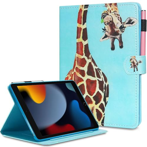 AUSMIX Hülle für iPad 9./8./7. Generation 10,2 Zoll 2021 2020 2019 Schutzhülle Smart Case Cover, PU Lederhülle mit Auto Wake Sleep für iPad 10.2/iPad Pro 10.5/ iPad Air 3,Giraffe