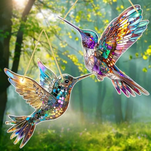 ARONRAVE Kolibri-Sonnenfänger, 2 Stück Kolibri Sonnenfänger Fensterdeko Hängend Kolibri Suncatcher Kolibri SonnenfäNger Acryl Sonnenfänger zum Aufhängen Gartendeko für Vogelliebhaber