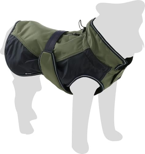Flamingo Hundemantel Winter – Eisberg Kaki & Dunkelblau – 65cm – warm & modisch – Polyester – atmungsaktiv – wasserbeständig – PU-Beschichtung – Bauchriemen – Geschirröffnung – reflektierend