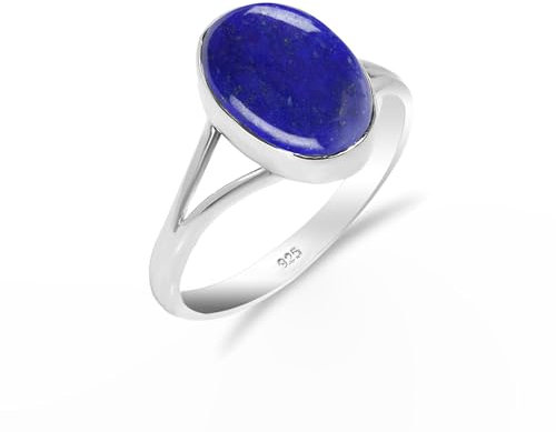 HIMALYA QUARTZ Ring Mit Stein 925 Silber Damen, Männer Edilstein Lapislazuli Oval 10x12mm Verlobungsring HQ-SR65-LPLZ-10