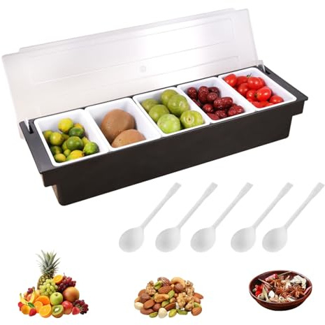 Compartment Condiment Container with Lid, Pizza Toppings Seasoning Box | Reusable Fruit Tray Dispenser with Detachable Compartments for Kitchen Supply Storage