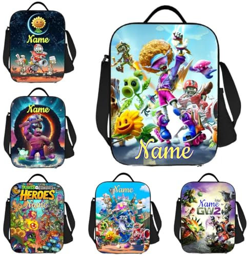 Cartoon Plants Zombies Personalised Name Boys Girls School Insulated Lunch Bag Children Camping Insulated Food Bag Kid's Shoulder Hand Bags