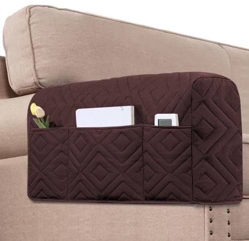 2 Pack Sofa Armrest Hanging Organizer, Breathable Waterproof Couch Remote Holder Organizer with 3 Large Pockets, 4-Sided Surround Armchair Caddy Storage Bag for Phone Book Magazines Remote Control