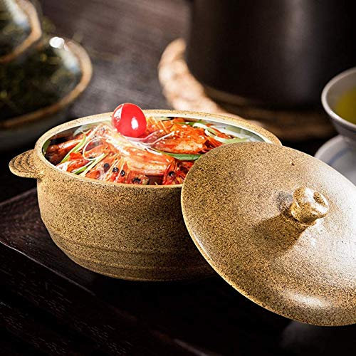 Cocotte en céramique avec Couvercle, Fait Main, faitout Rond en Argile, faitout Japonais, mijoteuse Lente et Saine, marmite résistante à la Chaleur, marmite Isotherme Jaune 2,3 l (Jaune 3,9 l)