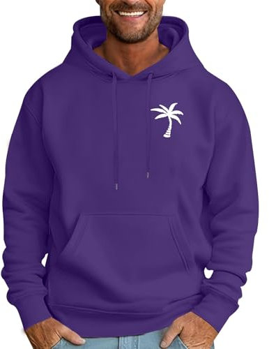 Generisch Felpa con cappuccio da uomo Hversize con stampa di palme di cocco Comfort Dit Felpa con coulisse, morbida e confortevole, a maniche lunghe, in tinta unita, casual, Lilla, XXL