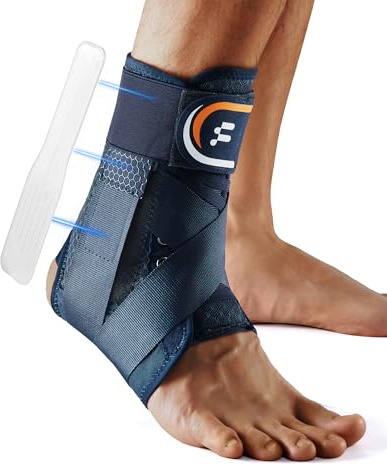 Fitomo Sprunggelenkbandage, Einstellbares Fußbandage mit Abnehmbarem Stabilisator, Fußbandage für Plantarfasziitis, Arthritis, ACL, Gelenkschmerzen, Fersensporn, Sport, 1 Stück