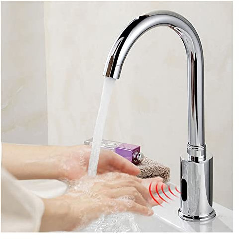 Robinet Automatique avec Capteur Infrarouge Mitigeur D'évier Sans Contact Robinet électrique de Cuisine Rotatif à 360 ° avec Tuyau et Boîtier de Commande (cold only, socket powered)