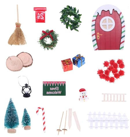 Ensemble de village de nains de vacances miniatures avec arbre de Noël et accessoires pour maison de poupée 1/12