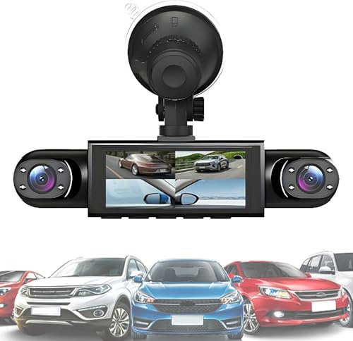 Yulokdwi Cámara para Coche | Cámara de Coche 4 Canales con Batería - con Tarjeta de 32GB Imagen de Marcha Atrás Monitor 1080P para Delante Izquierda Derecha Trasera Punto Ciego Taxi Camiones