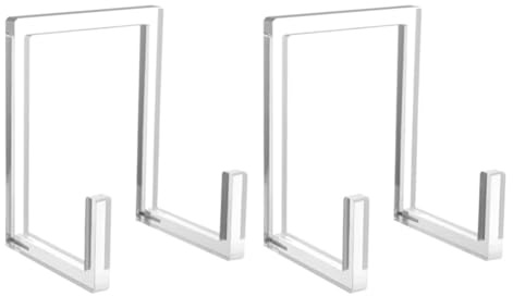 Osmond Plate Stand for Display, Clear Acrylic Square Holder Stand Tabletop Picture Frame Stand Easel for Book, 2Pack