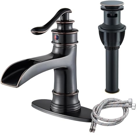Rubinetto for bagno a cascata, miscelatore for lavabo con maniglia singola in bronzo oliato, rubinetto for da appoggio, for fattoria(Oil Rubbed Bronze)