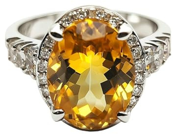 Skcess 9K Weißgold Verlobungsringe, Damen Ring Citrin Gelb Moissanit Größe 58 (18.5)