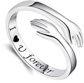Zecimi Umarmungsringe, Verstellbar Offen Silber Ring für Damen Herren | Hände Umarmend Freundschaftsringe mit Ich Liebe Dich für Immer Gravur, Verlobungsring , Geschenke für Frauen mit Grußkarte
