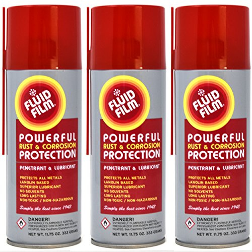 Fluid Film (3 Aerosol Cans) Rust & Corrosion Protection; Metal Surface Penetrant & Lubricant, Marine, Automotive, Industrial, Home, 11.75 Oz