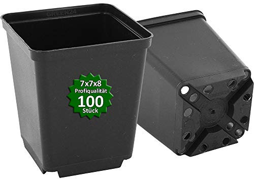 GREEN24 100 Stck. Pflanztöpfe 7x7x8cm Vierecktopf Profi Anzuchttopf Pflanztopf Blumentopf Vierkant-Töpfe (100, 7x7x8 cm)