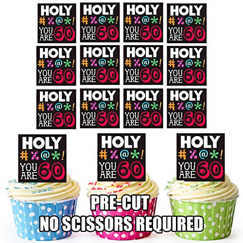 AK Giftshop PRE-CUT Funny 60th Birthday Edible Cupcake Toppers/Cake Decorations (Pack of 24)