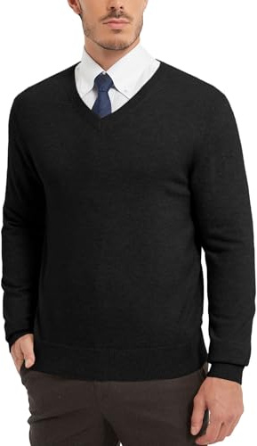 Kallspin Pullover da Uomo in Misto Lana con Scollo a V e Maniche Lunghe (Nero, L)
