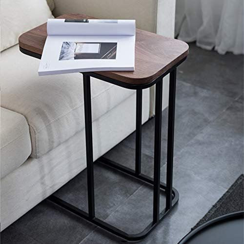 Kuku-beistelltisch C-förmigen braun Nussbaum Sofa Beistelltisch/Ecktisch, schwarz lackiertem Metallgestell, Wohnzimmer Schlafzimmer Couchtisch, 50 × 30 × 58 cm