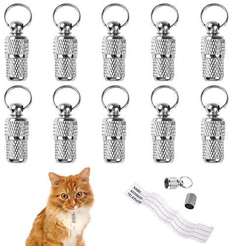 ManLee 10pcs Tube d'étiquette Tube d'identification de Chat Porte Adresse Chien Anti-Perdue Pendentif Chat Adresse Mini Tags d'adresse ID Tag pour Collier - Convient à d'autres Petits Animaux