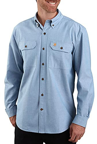 Carhartt Men's Original Fit Long Sleeve Work Utility Button Down Shirt, Blue Chambray, XXL