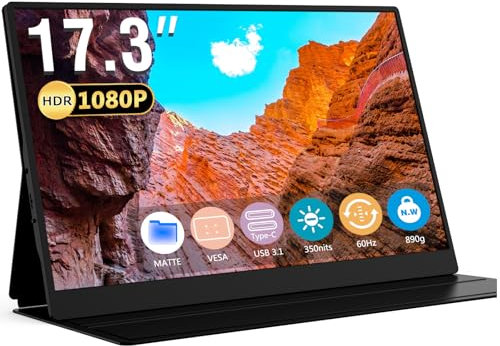 Bimawen tragbarer 17,3-Zoll-Monitor 1080p IPS Full HD, kompatibel mit Switch, Xbox, PC, Laptop, Telefonen