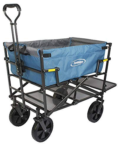 Lemmy Bollerwagen faltbar LMY300, bollerwagen XXL klappbar gartenwagen campingwagen strandwagen Europameisterschaft EM Bier Transport, Biertransportwagen Doppeldecker (Ohne Festgurt, Blau+Grau)