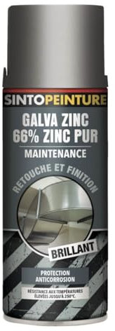 Aérosol peinture galva zinc pur Maintenance, Retouche et Finition SINTO - Type: Brillant 66% Zinc pur