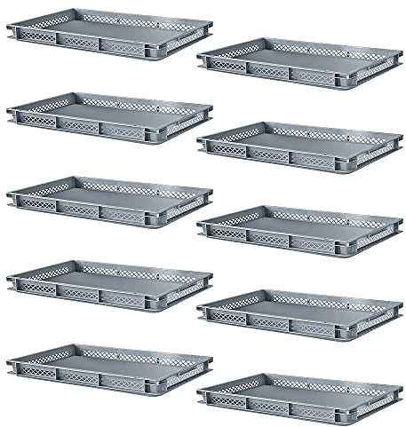 BRB 10 Euroboxen mit geschlossenem Boden, LxBxH 600 x 400 x 75 mm, grau
