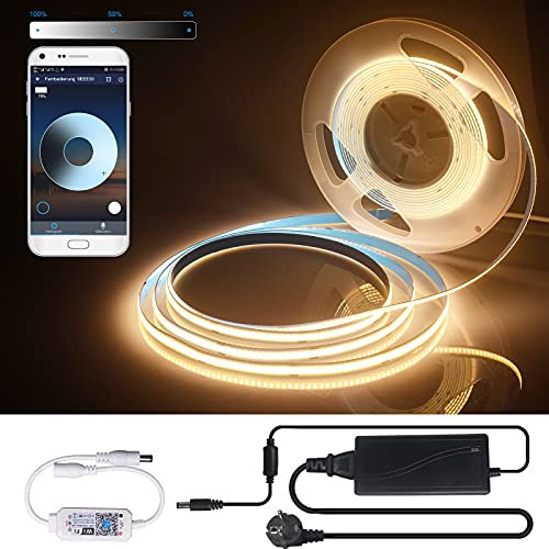 SUBOSI 24V 5M WLAN Dimmbar COB Warmweiss 3000K Flexibel Hohe Dichte LED Streifen mit Dimmer und Netzteil,320LEDs/M 1600LEDs 40W LED Licht Band für Schlafzimmer Küche Home DIY Dekoration