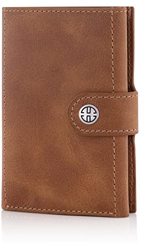 TRUSADOR Venice Geldbörse für Damen und Herren, Leder, dreifach faltbar, RFID-blockierende Vordertasche, Cognac Vintage, Without Coin Pocket, Kartenhalter