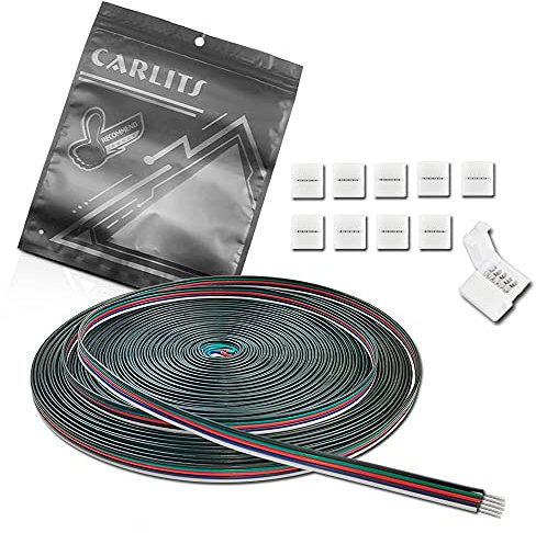 CARLITS 22AWG 5 Adriges 5x0.3mm² 20M Verlängerungskabel Wire RGBW Verzinnte Kupferlitze 12V für 5 Farben RGBW LED Strip Lights 3528 5050