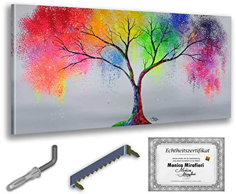 Monica Mirafiori I 100% HANDGEMALT I Gemälde MultiColor Tree 140x70cm | Gemälde Handgemalt | Acrylgemälde | Sehr Großes Acrylbild I Moderne Kunst I Kunstbilder