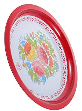 Salatschüssel Vintage Emaille Teller, 40cm Emaille-Geschirr, Speiseteller, rote Salat, Nudelschalen, Serviertabletts für Abendessen, Outdoor, Picknick Frühstücksteller