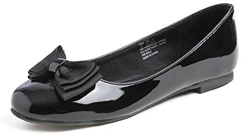 Feversole Women's Round Toe Cute Bow Trim Ballet Flats Dolly Shoes Black Patent Bow 6 UK