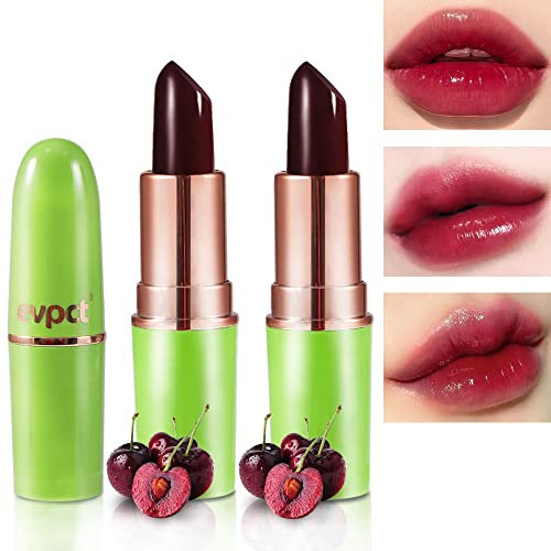 Juego de 2 barras de labios de cerezas rojas que cambian de color, PH Mood, labiales, brillo de labios coreano, bálsamo labial, tinte mágico para labios, maquillaje mate, jalea de cristal, para mujer