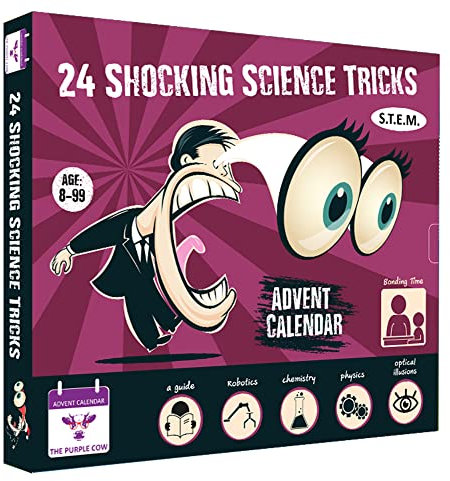 Adventskalender 2024 SHOCKING SCIENCE von The Purple Cow. 24 atemberaubende Science Tricks für Kinder ab 8 Jahren Das perfekte S.T.E.M Geschenk!