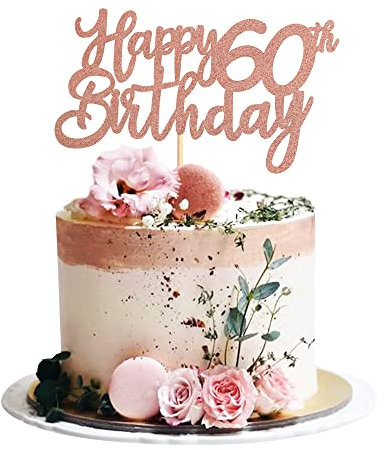 Blumomon 3 Pack Happy 60th Birthday Cake Topper Rose Gold Glitter Happy Birthday Cake Topper Happy 60 Birthday Cake Decoration for 60th Birthday Party Decorations
