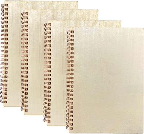 4 Stück B6 Holzeinband Jounal-Notizbuch 40 Blatt Skizzenbuch 7 x 5 in unliniertem Spiral-Notizbuch für Bastelprojekte, kleines Sammelalbum