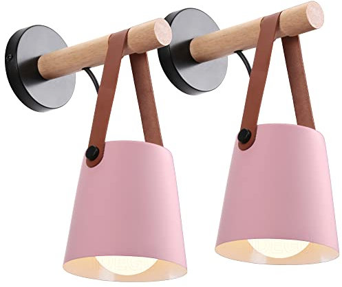 iDEGU 2 Stücke Wandlampen Retro Wandleuchte Innen Vintage Lampe in Holz und Metall E27 Hängelampe Wandleuchte für Schlafzimmer Flur Wohnzimmer (Rosa, 2 Stücke)