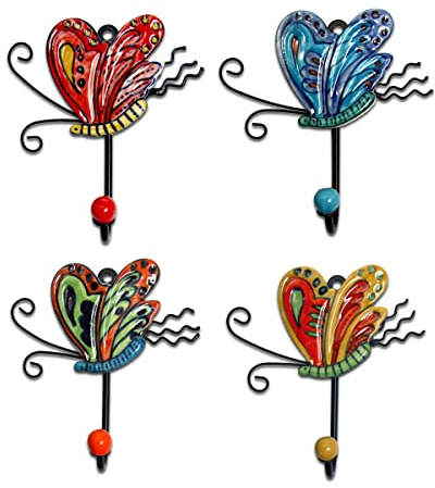 Gall&Zick Wandhaken Haken bunt Set Motiv Keramik Handtuchhaken handbemalt (Schmetterling Set/2)