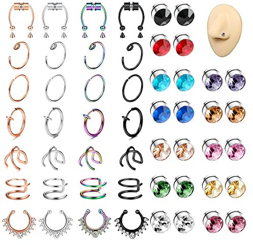 Kakonia 52stk Fake Nose Ring Septum für Damen Herren Magnet Fake Septum Piercing Fake Nasenpiercing Ring Magnetischer Fake Nasenring für Nicht Durchstochene Nase